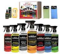 11 Pcs Car Cleaning Kit - Car Wash Shampoo & Wax, Glass & Wheel Cleaner, Tyre Polish, Dashboard Spray Wax, Tar & Bug, Microfibre Towel, Wash Mitt, Cleaning Cloth, Air Con Refresher D1