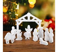 11 Pcs Christmas Rustic Wooden Nativity Scene Set First Christmas Story Decoration Jesus Manger Rustic Indoor Christmas Decoration Xmas Holy Family Wood Jesus Statue for Indoor Home Display, Tabletop