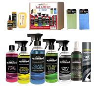 11 Pcs Complete Auto Car Cleaning Kit Includes Wash & Wax, Glass Cleaner, Dashboard Cleaner, Wheel Cleaner, Spray Wax, Tyre Shine, Microfibre towel, Glass Cleaner Cloth & More - D1