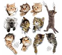 11 PCS Cute 3D Cat Stickers, Funny Cat Wall Art Stickers, Removable PVC Cat Wallpaper, Peeking Cat Sticker for Refrigerator/Toilet Seat/Kitchen/Living Room/Bedroom/Bathroom Wall Decoration