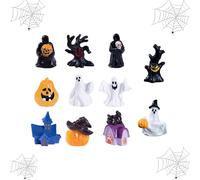 11 Pcs Cute Halloween Figure Ornaments,Grim-reaper Dead Tree Ghost Set Mini Resin Pumpkin Cake Topper Decoration Lovely Castle Figurines for Cake,Desk,Micro Landscape Ornament,DIY Garden Home Decor