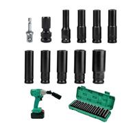 11 Pcs Deep Impact Socket Set with Driver Extension and Plastic Storage Box,10-24mm Metric Long Socket Set,Multifunction Hex Sets 1/2 Inch for Home Car Repair