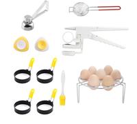 11 Pcs egg peeler tools for hard boiled eggs and Frying Eggs, Cooked eggs and a shell remover kit with 4 Egg Rings, 2 Egg Piercers, 1 Egg Cracker, 1 Egg Cutter, 1 Egg Separator, 1 Egg Steaming Rack.