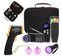 11 Pcs Ghost Hunting Kit with 1 EMF Meter,1 EVP Recorder, 1 Spirit Box,1 Speaker,1 Infrared Thermometer,1 UV Light,2 Brass Detection Rods,2 LED Light up Cat Balls & 1 Carrying Case