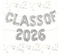11 Pcs Graduation Decorations Balloons 2026, 16 Inch Congrats Grad Silver Foil Balloons Banner, Class of 2026 College High School Graduate Prom Party Backdrop Supplies Decor