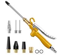 11 Pcs Industrial Air Blow Gun Set with 4.8'' Air Flow Extension, Gold Paint Metal Air Nozzle Kit with 1/4 Inches Standard Quick Fitting, Professional Air Blow Nozzle for Air Compressor Accessories