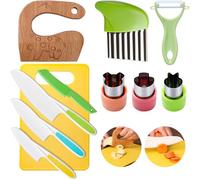 11 Pcs Kids Kitchen Knives Set - Safe Plastic Kitchen Safety Montessori Knife for Cutting and Cooking Fruit or Vegetable Chopping Board Y-Peeler Cutter