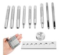 11 Pcs Leather Craft Punch Hole Tool Kit with Base Multiple Size DIY Leathercraft Rivet Setter Snap Button Install Tool for Leather Fabric Jeans Bag Repair(silver,11 pieces)