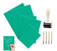 11 PCS Lino Printing Kit, Lino Cutting and Printing Kit with 6 Lino Sheets 1 Brayer Roller 4 Cutter Tools Green Soft Flat Surface Linocut Lino Printing Plates for Engraving Printmaking DIY Stamp Craft