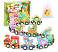 11 Pcs Montessori Dinosaur Magnetic Train Set for Toddlers Ages 1-2-3, Wooden Dinosaur Preschool Learning Activities, Educational Sensory Toys