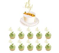 11 Pcs Oh Baby Cake Topper, Acrylic Birthday Cake Decoration, Double Sided Glitter Handwritten Birthday Cake Topper for Anniversaries, Parties, Weddings, and Valentine’s Day (Gold)