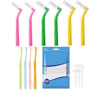 11 Pcs Orthodontic Toothbrushes, Single Tufted Interspace Toothbrush Set for Braces, Wisdom Teeth and Small Mouths, Includes 4 Coloured Brushes, 2 Pink, 2 Yellow, 2 Green and 30 Dental Floss