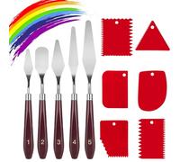 11 Pcs Palette Knife Set, 5 Pcs Stainless Steel Palette Knives and 6 Pcs Plastic Scrapers, Painting Accessories Art Supplies for Oil Acrylic Canvas Painting Color Mixing Thick Paint Applications, Red
