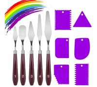 11 Pcs Palette Knife Set, 5 Pcs Stainless Steel Palette Knives and 6 Pcs Plastic Scrapers, Painting Accessories Art Supplies for Oil Acrylic Canvas Painting,Purple