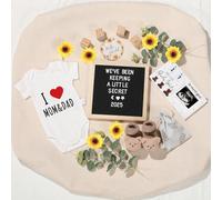 11 Pcs Pregnancy Announcement Set, Pregnancy Reveal Ideas Include Felt Letter Board Sonogram Picture Frame Baby Bodysuit Baby Sock Baby Sign Wood Blocks and Sunflower for Coming Soon Baby Announcement