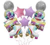 11 PCS Rainbow Roller Skate Balloons 4D Round Shaped Inflatable Radio Boombox Props for 80s 90s Retro Theme Hip Hop Disco Fever Birthday Party Balloon Decor Supplies