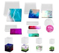 11 Pcs Resin Moulds, FineGood Epoxy Resin Moulds Silicone Square Ball Resin Mould DIY Cube Silicone Moulds for Resin Flower Preservation Jewellery Soap Specimen