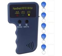 11 Pcs RFID Duplicator Kit, 125 KHz RFID Reader Writer, Handheld ID Card Copier with 5 Buttons and 5 White Cards, Portable Blue RFID Card Copier for Access Control, 4.5 x 2.8 x 1.2 in