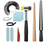 11 Pcs Ring Measurement Tools, Jewellery Making & Repair Kit, Finger Band Sizing Tool, UK Ring Sizer Gauge with Ring Mandrel, Polishing Strip, Rubber Hammer, Cleaning Cloth, Agate Burnisher