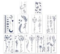 11 pcs Semi-Permanent Waterproof Dark Blue Fake Tattoos - Realistic Body Art Stickers, Lasting 1-2 Weeks