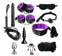 11 Pcs Sex Bondage BDSM Restraints Set Sex Toys for Women with Adjustable Straps Blindfold Whip Handcuffs Ball Gags Nipple Clamp Anal Plug for Couple Beginner Sm Game Play