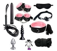 11 Pcs Sex Bondage BDSM Restraints Set Sex Toys for Women with Adjustable Straps Blindfold Whip Handcuffs Ball Gags Nipple Clamp Anal Plug for Couple Beginner Sm Game Play