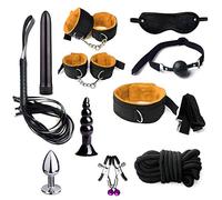 11 Pcs Sex Bondage BDSM Restraints Set Sex Toys for Women with Adjustable Straps Feather Tickler Panddle Nipple Clamp Handcuffs Anal Plug for Couple Beginner Sm Game Play