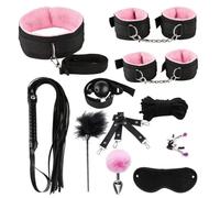 11 Pcs Sex Bondage BDSM Restraints Set Sex Toys for Women with Adjustable Straps Feather Tickler Panddle Nipple Clamp Handcuffs Anal Plug for Couple Beginner Sm Game Play