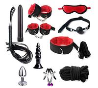 11 Pcs Sex Bondage BDSM Restraints Set Sex Toys for Women with Adjustable Straps Feather Tickler Panddle Nipple Clamp Handcuffs Anal Plug for Couple Beginner Sm Game Play