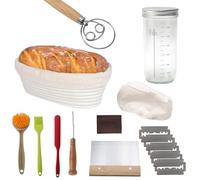 11 Pcs Sourdough Bread Baking Supplies Kit,10 Inch Oval Bread Proofing Basket with Sourdough Starter Jar for Starter Professional Baker