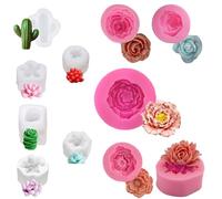 11 pcs Succulent Silicone Mold Flower Molds, Cactus Resin Mold Bloom Rose Silicone Candle Mold for DIY Handmade Soap Cake Decoration Candle Making Epoxy Resin Polymer Clay Dessert Chocolate Candy