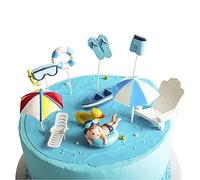 11 Pcs Swimming Pool Cake Decoration - Hawaiian Beach Chair Umbrella Cake Toppers for Summer Birthday Party Supplies, Blue
