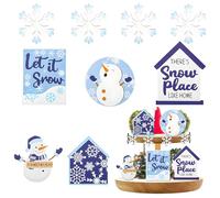 11 Pcs Tiered Tray Decor Set, Wooden Snowman Snowflake Winter Decorations for Tiered Tray, Table, Fireplace - Rustic Farmhouse Holiday Decor Gifts for Family, Friends