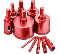 11 Pcs Tile Hole Cutter Set Diamond Drill Bit Kit Brazing Core Hole Saw Set Hole Saws Mandrels 6mm - 50mm, Hollow Core Drill Bit Set for Glass, Porcelain, Ceramic, Granite Stone