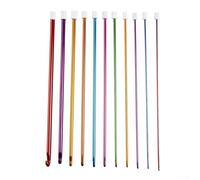 11 Pcs Tunisian Afghan Crochet Hooks Set, Aluminum Crocheting Needles 27cm (10.6"), 11 Sizes (2.0-8mm) for Knitting Scarves Hats Socks, Colorful Handles
