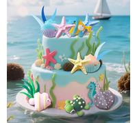 11 PCS Under The Sea Cake Decoration Ocean Cake Topper Under The Sea Party Supplies Devil Fish, Sea turtle，Starfish，Shell，Tropical fish Cake Decor