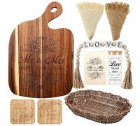 11 Pcs Wedding Gifts for Couples Mr and Mrs Cutting Board Basket Wooden Coasters Glass Jar Tassel Placemats Set with Cards Beads Stickers for Bridal Shower Marriage Anniversary Engagement Newlyweds