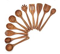 11 Pcs Wooden Kitchen Utensils Set - Wooden Spoons, Spatulas for Cooking