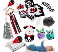 11-Piece Baby Sensory Toys Set, High Contrast Black and White Flash Cards, Early Development Newborn Sensory Box with Wrist Rattles & Foil Blanket, Gifts for Boys Girls 0 3 6 9 12 Months