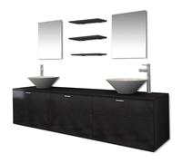 vidaXL Bathroom Set 11 Piece with Basin with Tap Black Vanity Unit Cabinet