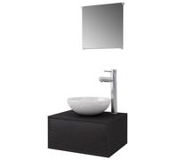 11 Piece Bathroom Furniture Set with Basin Tap Vanity Unit Beige/Black vidaXL