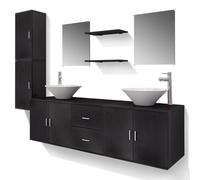 11 Piece Bathroom Furniture Set with Basin Tap Vanity Unit Beige/Black vidaXL
