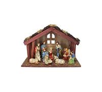 11 Piece Ceramic Nativity with Wooden Stable by Gisela