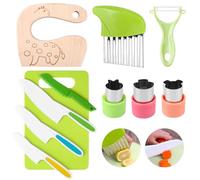 11-Piece Children's Knife Set, Children's Safety Chef's Knife, Kitchen Knife Set with Vegetable Cutters, Wooden Knife, Chopping Board for Children from 3 Years, Montessori Knife, Children's Cooking