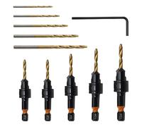 11-Piece Countersink Drill Bit Set, #4#6#8#10#12 High Carbon Steel Drill Bits with 1/4" Hex Shank, Orange Titanium-Plated Countersink Bits with 5 Replaceable Twist Wood Drill Bits for Woodworking
