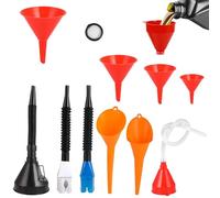 11 Piece Filling Funnel Set, Car Funnel with Hose and Strainer, Flexible Plastic Funnel Set, Large Oil Funnel with Removable, Universal Car Oil Filling Funnel for Car, Workshop, Household