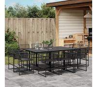 11 Piece Garden Dining Set Black Poly Rattan