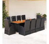 11 Piece Garden Dining Set With Cushions Black Poly Rattan