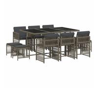 vidaXL 15 Piece Garden Dining Set with Cushions Grey Poly Rattan