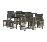 vidaXL 15 Piece Garden Dining Set with Cushions Grey Poly Rattan